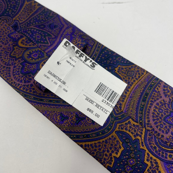 Trafalgar Men's 100% Silk Paisley Necktie Purple Gold Luxury - Picture 5 of 12